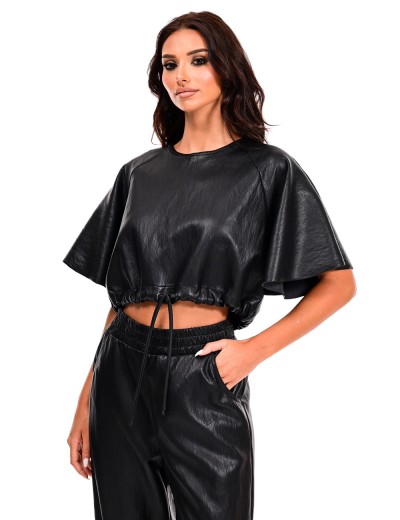 leather effect crop top