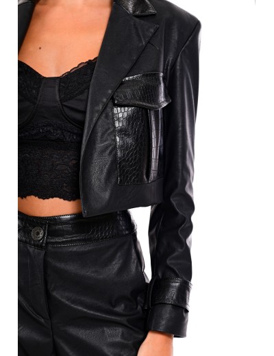 Cropped faux leather jacket...