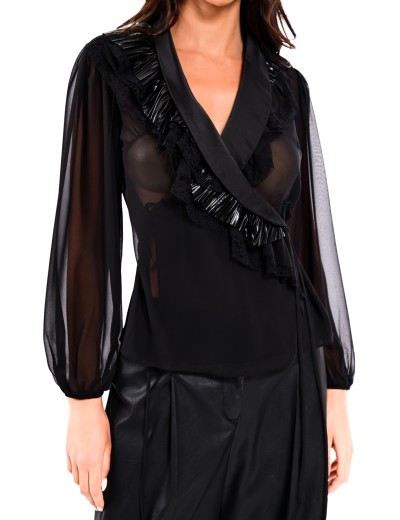 v-neckline sheer top with...