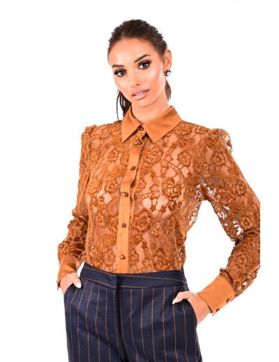 Lace shirt with satin details